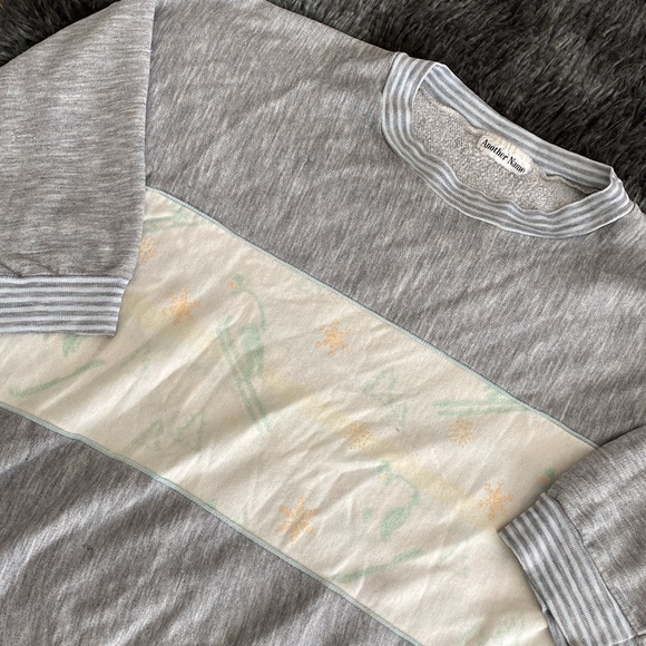 Old school light Gray and pale blue Striped winter theme crewneck Sweater - Picture 3 of 17